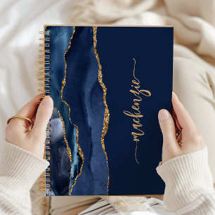 Cuaderno Firma Personalizada Azul Marino Ágata Dorada
