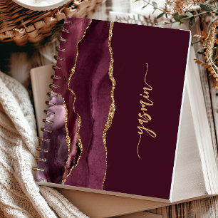 Cuaderno Firma Personalizada Burdeos Agata Dorada