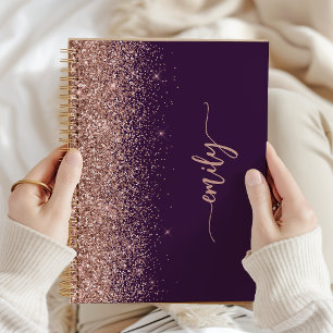 Cuaderno Firma personalizada con rosa dorado y purpurina