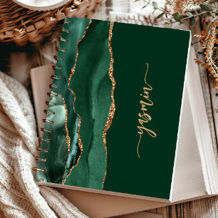 Cuaderno Firma Personalizada Esmeralda Verde Oro Ágata