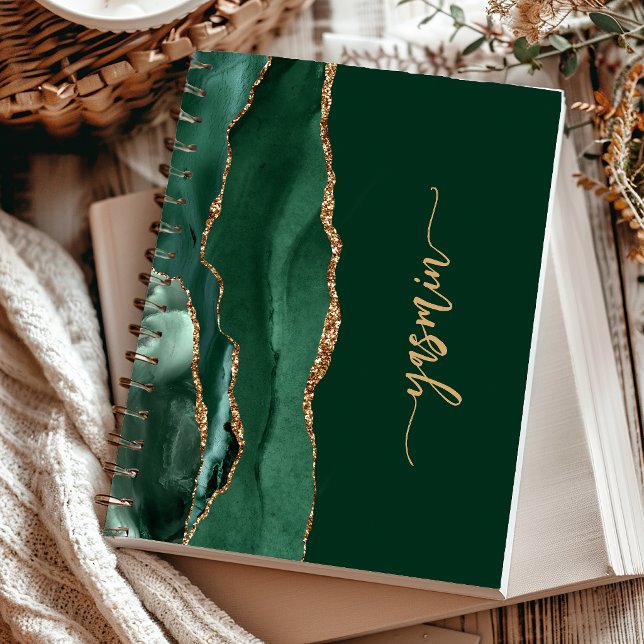 Cuaderno Firma Personalizada Esmeralda Verde Oro Ágata (Subido por el creador)