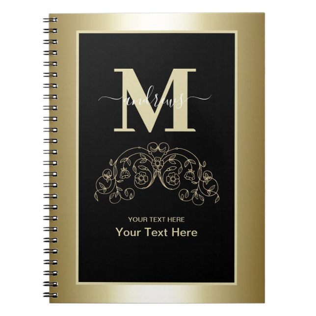 Cuaderno Firma Personalizada Negra y Dorada en Letra Script (Frente)