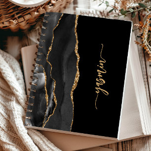 Cuaderno Firma Personalizada Negro Ágata Dorada