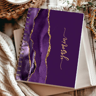 Cuaderno Firma Personalizada Púrpura Ágata Dorada