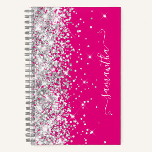 Cuaderno Firme moderno rosa brillante con brillo de plata