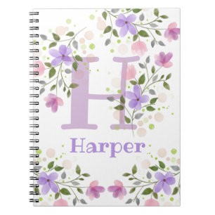 Cuaderno First Initial Plus Name Harper with Flowers