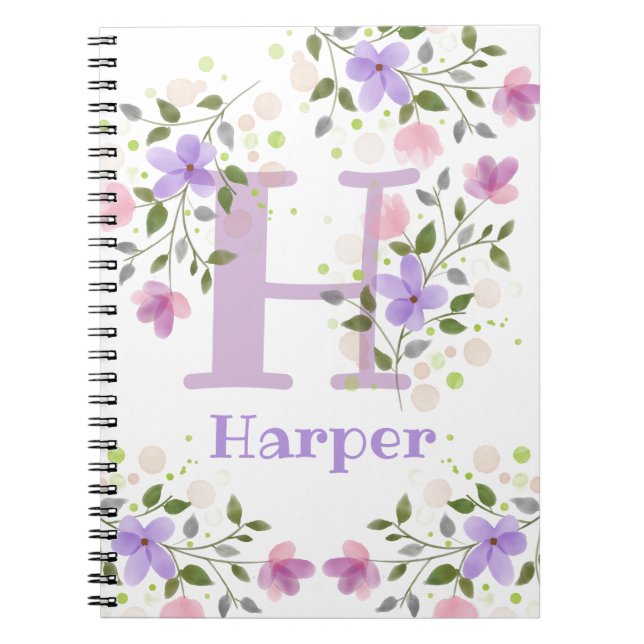 Cuaderno First Initial Plus Name Harper with Flowers (Frente)