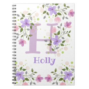 Cuaderno First Initial Plus Name Holly with Flowers