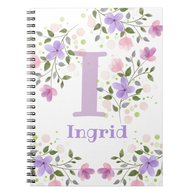 Cuaderno First Initial Plus Name Ingrid with Flowers (Frente)