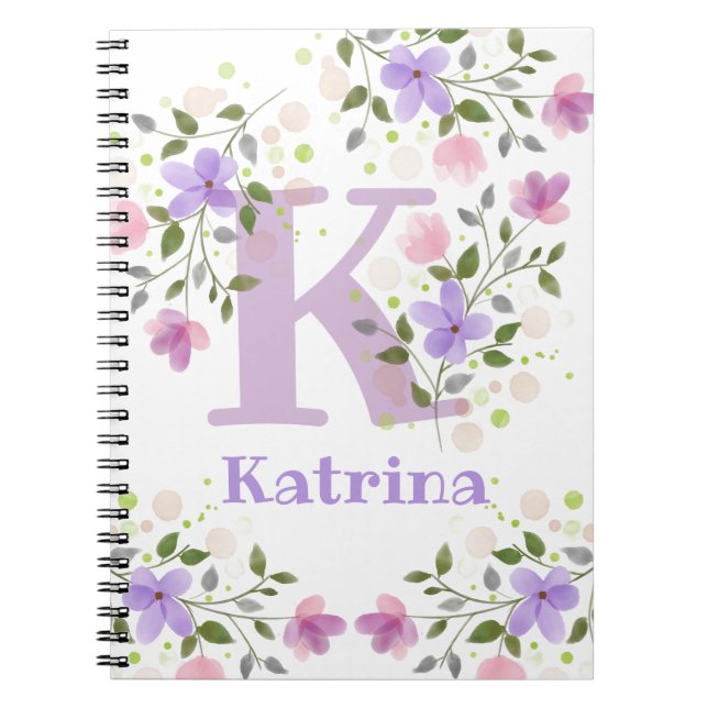 Cuaderno First Initial Plus Name Katrina with Flowers (Frente)