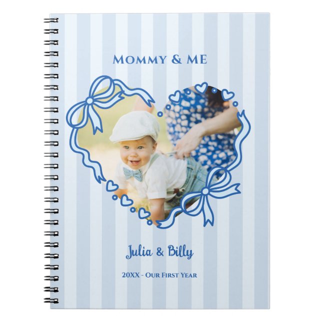 Cuaderno First Mother's Day Photo Heart Frame Baby Blue Bow (Frente)