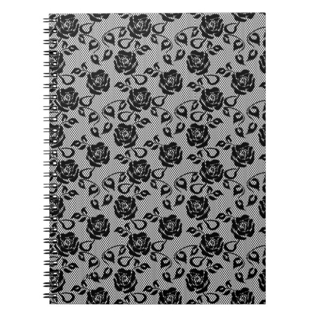Cuaderno Fishnet, Rosa de encaje negro falso (Frente)