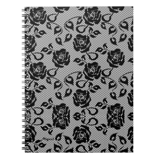 Cuaderno Fishnet, Rosa de encaje negro falso (Frente)