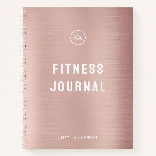 Cuaderno Fitness Journal Rosa Rosa Oro Monogramado (Anverso)