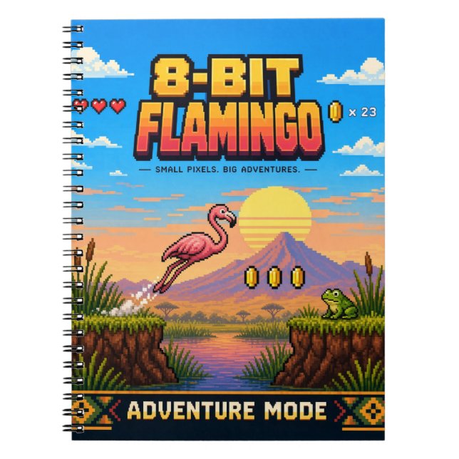 Cuaderno Flamenco, Arte de Pixel Retro de 8 Bits (Frente)