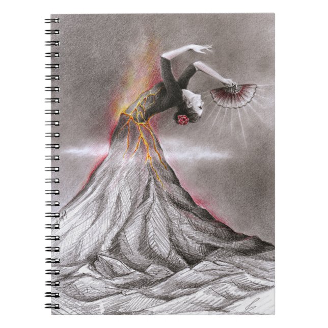 Cuaderno Flamenco bailarina volcán arte de lápiz surrealist (Frente)