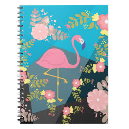 Cuaderno Flamenco floral femenino rosado lindo elegante de