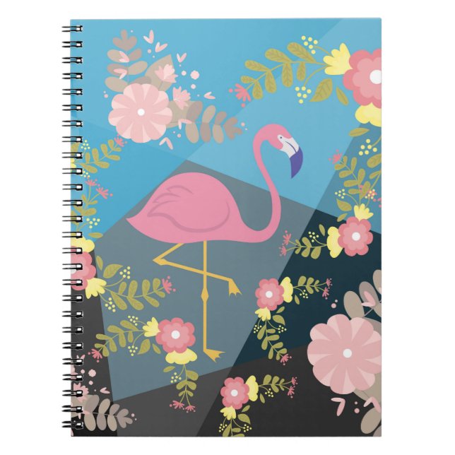 Cuaderno Flamenco floral femenino rosado lindo elegante de (Frente)
