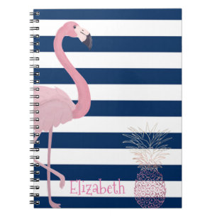 Cuaderno Flamenco, Piña Rayas Azules Marinos - Personalizad