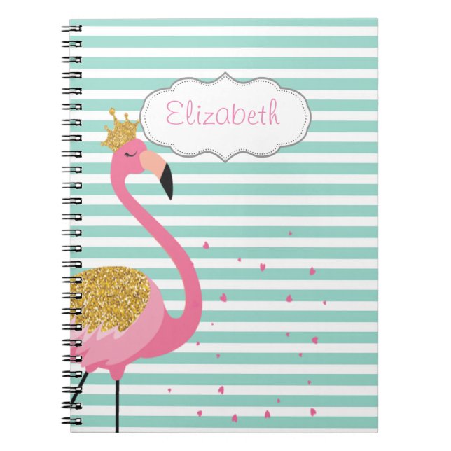 Cuaderno Flamenco Rosa Bonito Rayas Verde Menta Blanco (Frente)