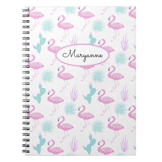 Cuaderno Flamenco Rosa Cactus Teal Personaliza Nombre (Frente)