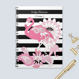 Cuaderno Flamenco Rosa Caprichoso con Rayas Blancas y Negra