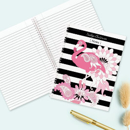 Cuaderno Flamenco Rosa Caprichoso con Rayas Negras y Blanca