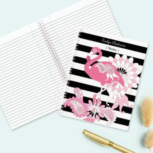 Cuaderno Flamenco Rosa Caprichoso con Rayas Negras y Blanca