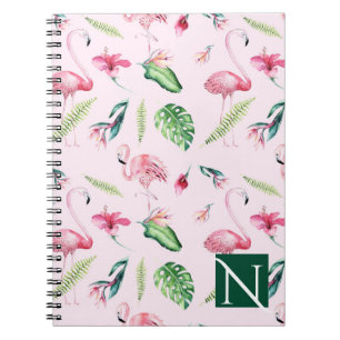 Cuaderno Flamenco Rosa Hibisco Tropical Floral Diversión Ve