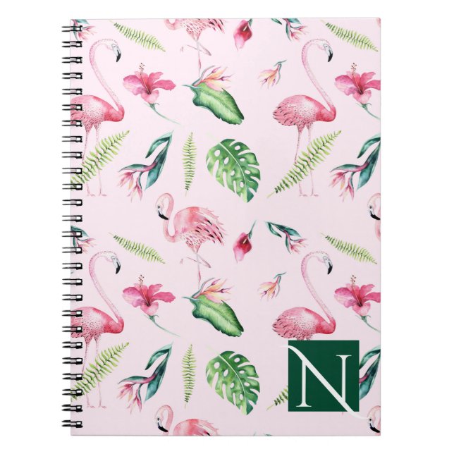 Cuaderno Flamenco Rosa Hibisco Tropical Floral Diversión Ve (Frente)