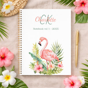 Cuaderno Flamenco rosa monograma tropical