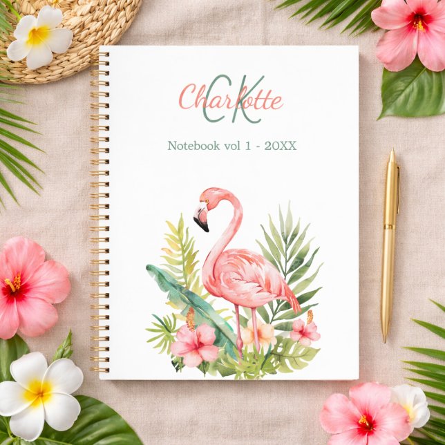 Cuaderno Flamenco rosa monograma tropical (Subido por el creador)
