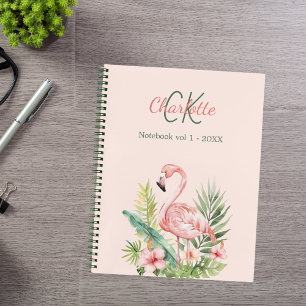 Cuaderno Flamenco rosa monograma tropical