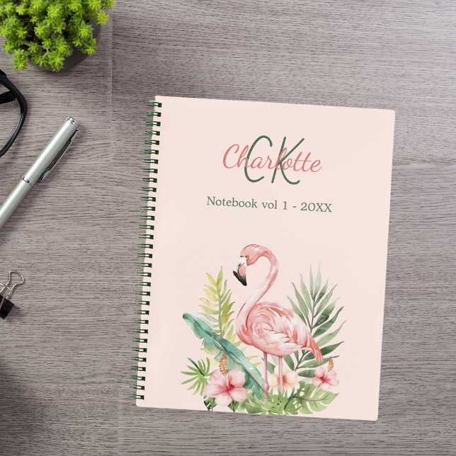Cuaderno Flamenco rosa monograma tropical (Subido por el creador)
