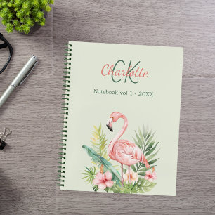 Cuaderno Flamenco rosa monograma tropical verde salvia