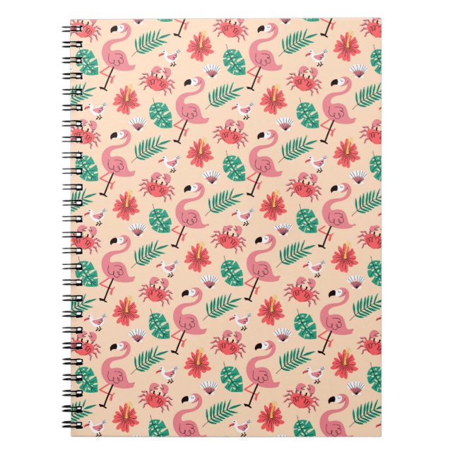 Cuaderno Flamenco Rosa Patrón Tropical de Verano (Frente)