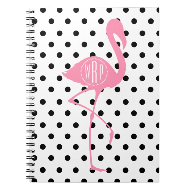 Cuaderno Flamenco rosado con monograma + Lunar negro (Frente)