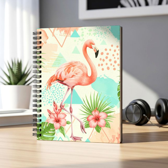 Cuaderno Flamenco Tropical Acuarela y Patrón Geométrico (Subido por el creador)