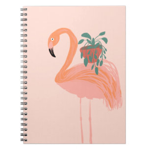 Cuaderno Flamenco Tropical con Planta en Maceta Dibujado a 