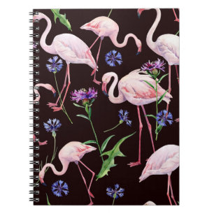 Cuaderno Flamencos acuarelas y patrones de flores silvestre