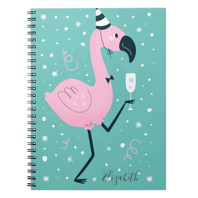 Cuaderno Flamencos copos de nieve adorables lindos  (Frente)