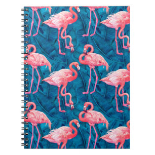 Cuaderno Flamencos en hojas de plátano azules