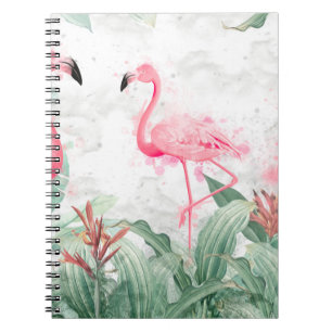 Cuaderno flamencos en plantas tropicales sobre un fondo tex