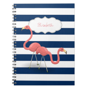 Cuaderno Flamencos ,Rayas Modernas Azul Marino