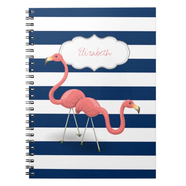 Cuaderno Flamencos ,Rayas Modernas Azul Marino (Frente)