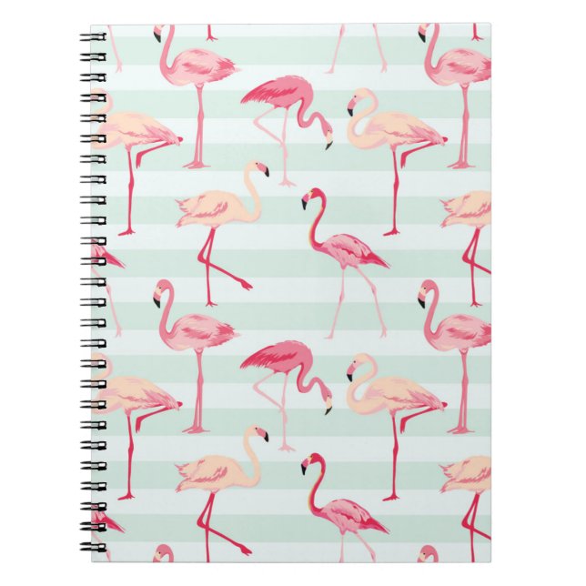 Cuaderno Flamencos retros en rayas de la menta (Frente)