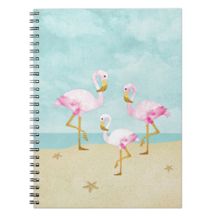 Cuaderno Flamencos rosados de la acuarela en la playa