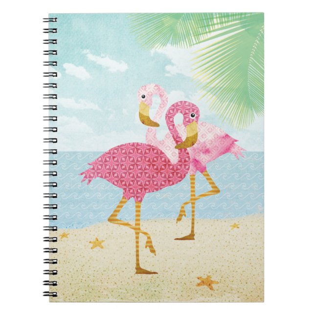 Cuaderno Flamencos rosados de la acuarela en la playa (Frente)