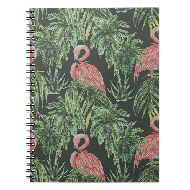 Cuaderno Flamencos rosados, patrón de cosecha tropical. (Frente)