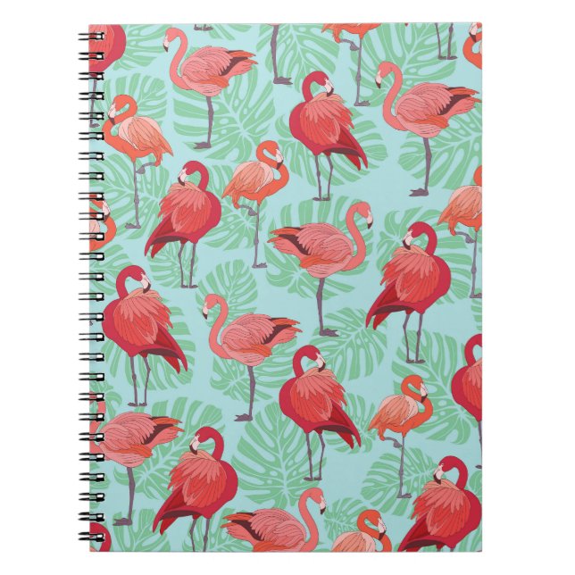Cuaderno Flamencos rosados: Patrón exótico sin foco. (Frente)